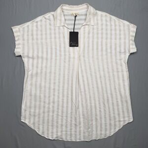 NWT Jane And Delancey Cream and White Striped Popover Top Blouse Size Large
